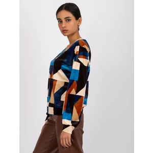 Blue and brown patterned Liliana velor blouse