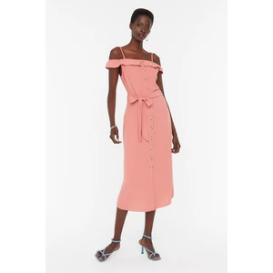 Trendyol Pink Belted Shirt Dress