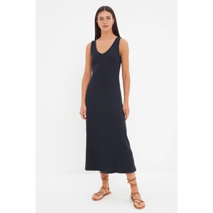 Trendyol Navy Blue Ribbed Maxi Knitted Dress