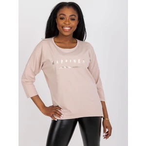 Women's light beige cotton blouse with the inscription