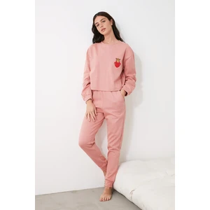 Trendyol Powder Embroidered Knitted Pajamas Set