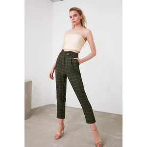 Trendyol Khaki Cigarette Checkered Woven Trousers