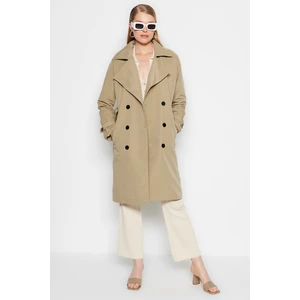 Trendyol Light Khaki Oversize Wide-Cut Belted Water-repellent Long Trench Coat