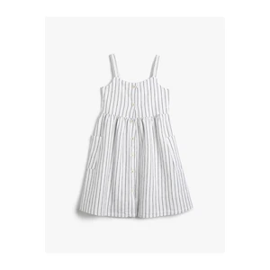 Koton Strapless Linen Dress with Button Fastening and Pocket Lined.