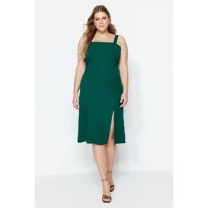 Trendyol Curve Emerald Green Woven Štěrbinové šaty