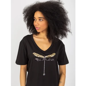 Black women's T-shirt with sequined application