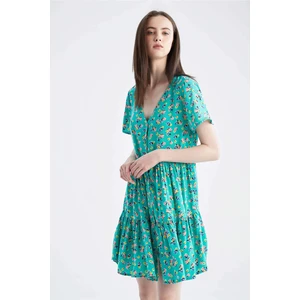 DEFACTO Volan Detailed V-Neck Floral Dress