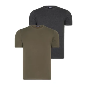 DUAL SET T8569 DEWBERRY BIKE COLLAR MENS T-SHIRT-ANTHRACITE-KHAKI