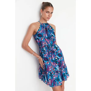 Trendyol Blue Floral Mini szőtt sifon bélelt ruha