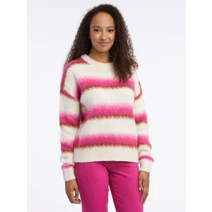 Pink and cream women's striped sweater with wool ORSAY