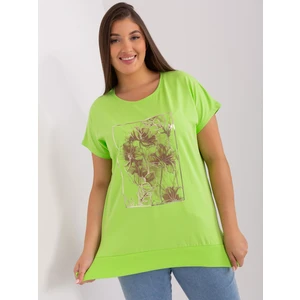 Light green cotton blouse of larger size with short sleeves