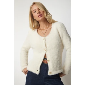 Happiness İstanbul Women's Cream Soft Beard Knitwear Cardigan