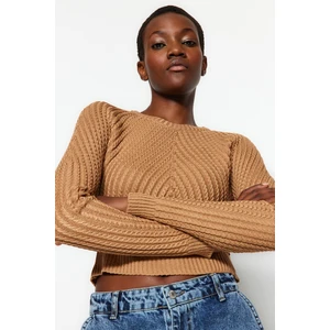 Trendyol Camel Crop Crew Neck Knitwear Sweater