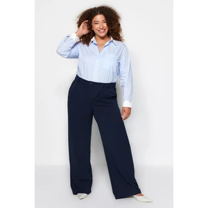 Trendyol Curve Navy Blue High Waist Weave Plus Size Trousers