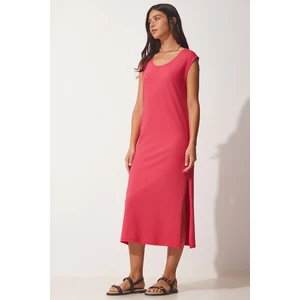 Happiness İstanbul Women's Dark Pink Sleeveless Daily Knit Dress