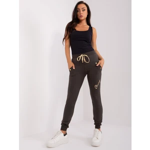 Khaki women's sweatpants with inscription