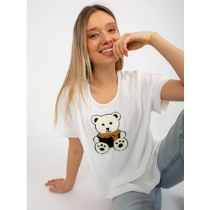 Ecru women's oversized blouse with striped teddy bear