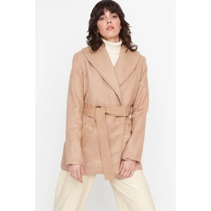 Trendyol Camel Oversize Belted Stamped Coat