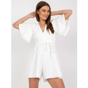 White short jumpsuit with RUE PARIS bindings