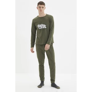 Trendyol Khaki Men Regular Fit Koala Printed Pajamas Set