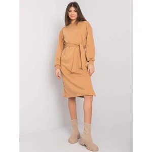 RUE PARIS Camel cotton dress with tie