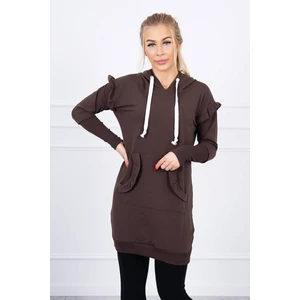 Dress with decorative frills and a hood brown