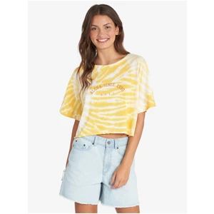 White-Yellow Women Patterned Cropped T-Shirt Roxy Aloha - Women