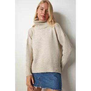 Happiness İstanbul Women's Stone Turtleneck Knitwear Sweater