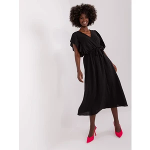 Black midi dress with belt for tying