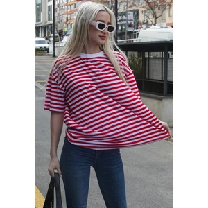 Madmext Red Striped Crew Neck T-Shirt