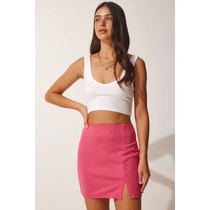 Happiness İstanbul Women's Pink Slit Mini Skirt