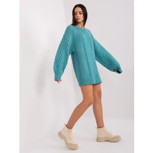 Turquoise knitted dress with cables