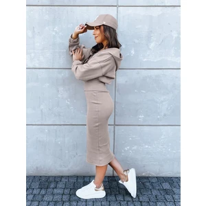 Women's set of ribbed midi dress and sweatshirt MISTI beige Dstreet