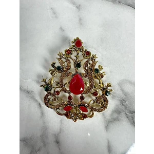 Brooch XZ459-191 Gold + Red