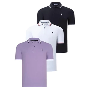 TRIPLE SET T8594 DEWBERRY MENS T-SHIRT-BLACK-WHITE-LILAC