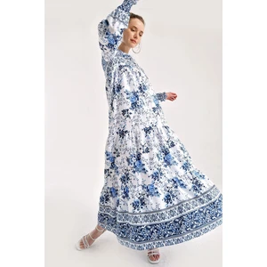 Bigdart Women's Blue Floral Patterned Sleeve Gathered Robe Dress 1947