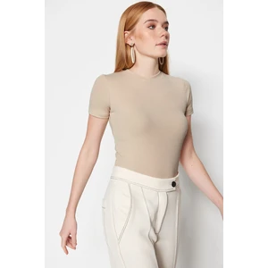 Trendyol Beige Half Sleeve Snap-Front Knitted Body Tunic