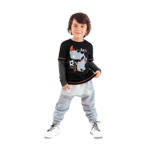 Denokids Rhino Boy Black T-shirt Sweatpants Set