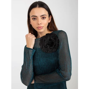 Green and black two-piece formal blouse with brooch