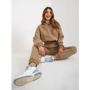 Women's dark beige tracksuit with short sweatshirt