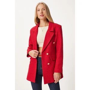 Happiness İstanbul Women's Red Buttoned Blazer Tweed Jacket