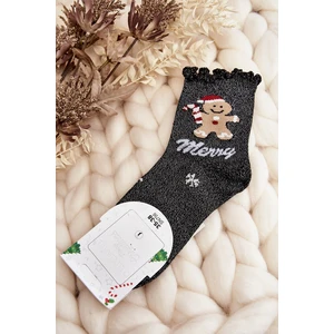 Women's Shiny Christmas Socks Black