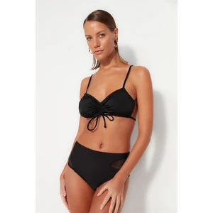 Trendyol Black Bikini Bottoms With Mesh Detailed High Waist Regular Leg