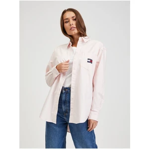 Světle růžová dámská oversize košile Tommy Jeans Badge Boyfriend - Dámské