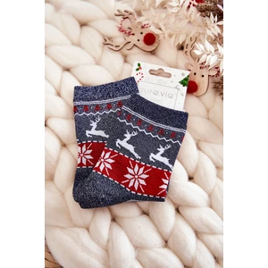 Dámské vánoční ponožky lesklé sobověnámořnická modrá