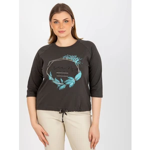 Women's Plus size T-shirt with 3/4 raglan sleeves - khaki