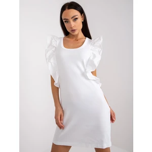 White ribbed minidress with ruffles