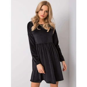 RUE PARIS Black velvet dress with a frill