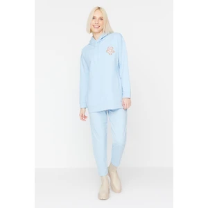 Trendyol Light Blue Floral Pattern Knitted Tracksuit Set