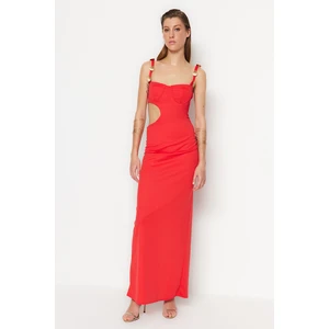 Trendyol Pomegranate Flower Lined Evening Dress With Window/Cut Out Detail With Accessories